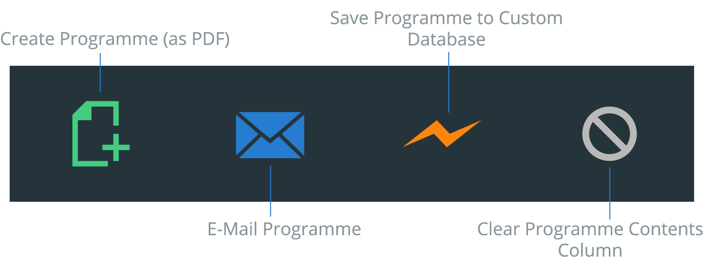 Create / E-mail / Save Programme buttons