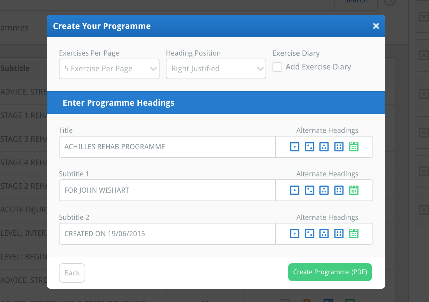 Create Your Programme window