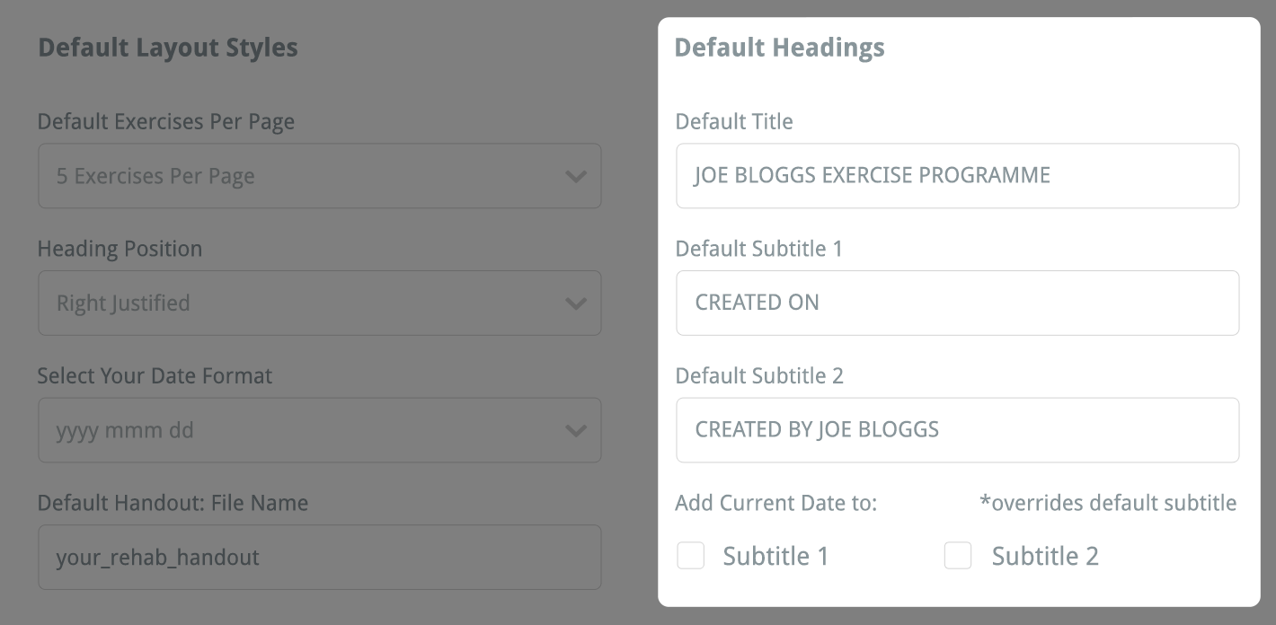 your default headings