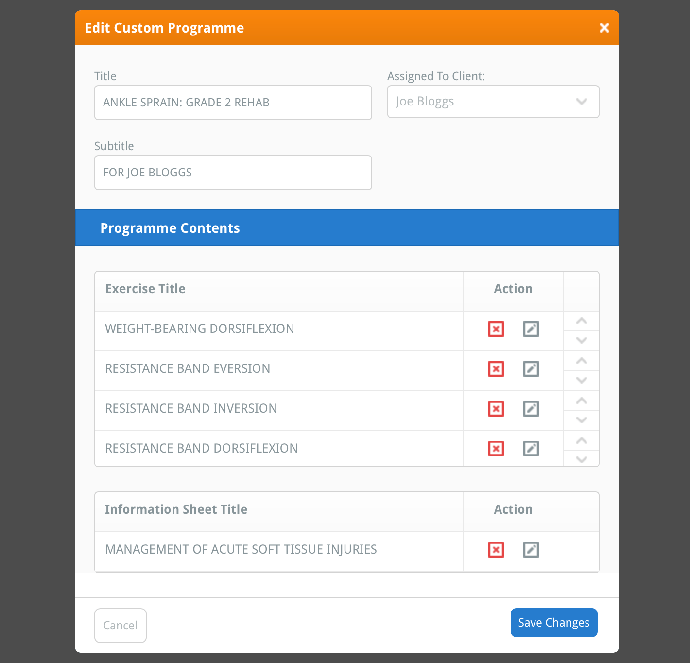 the Edit Custom Programme window