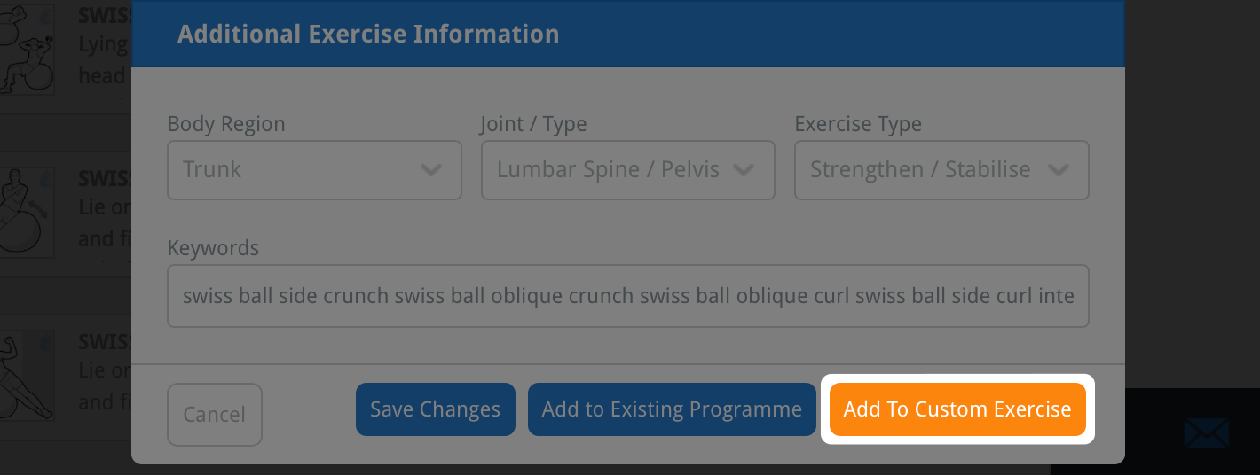 the Add to Custom Exercises button
