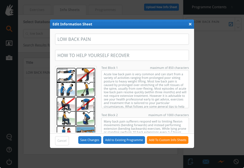 The Edit Information Sheet window