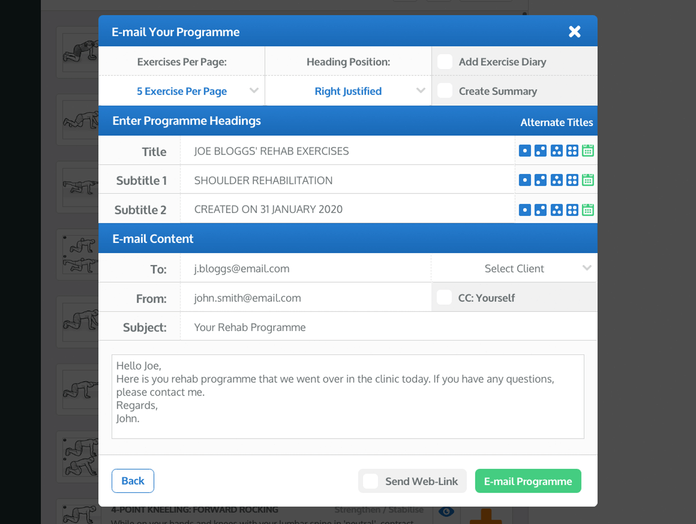 the E-mail Programme window