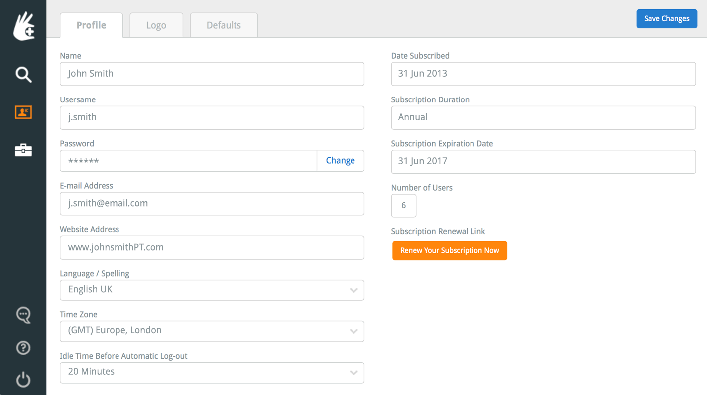 The Rehab Lab profile screen