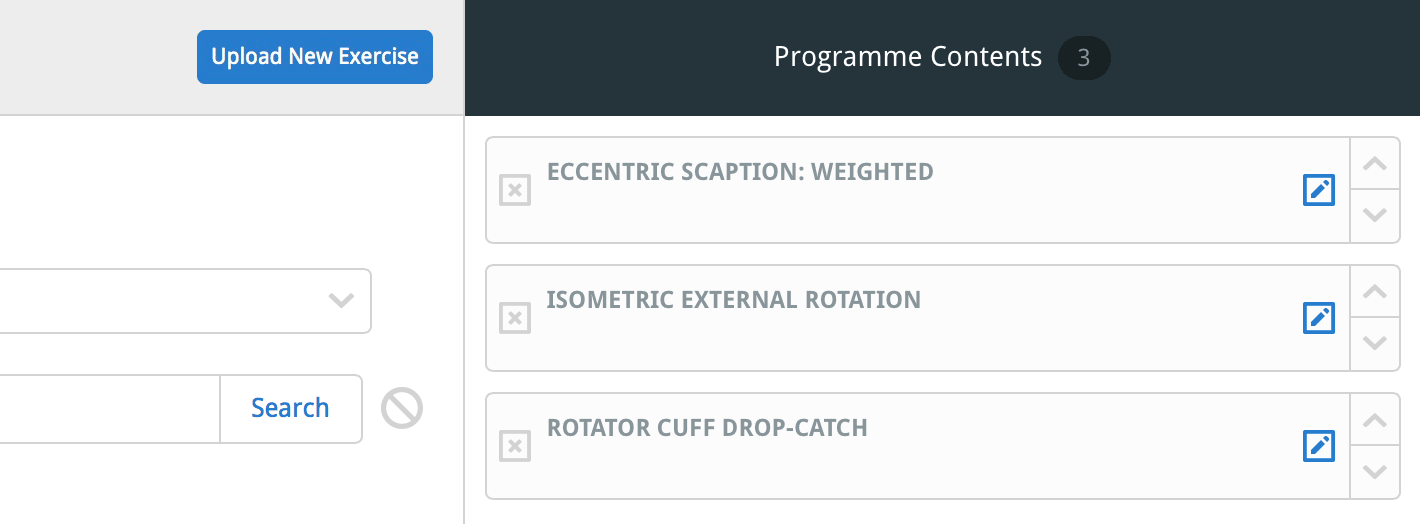 Add the exercise to the programme contents column