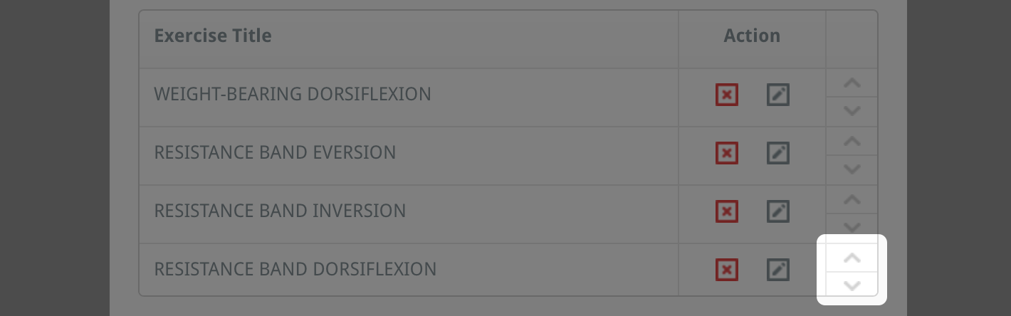 reorder exercises in a custom programme