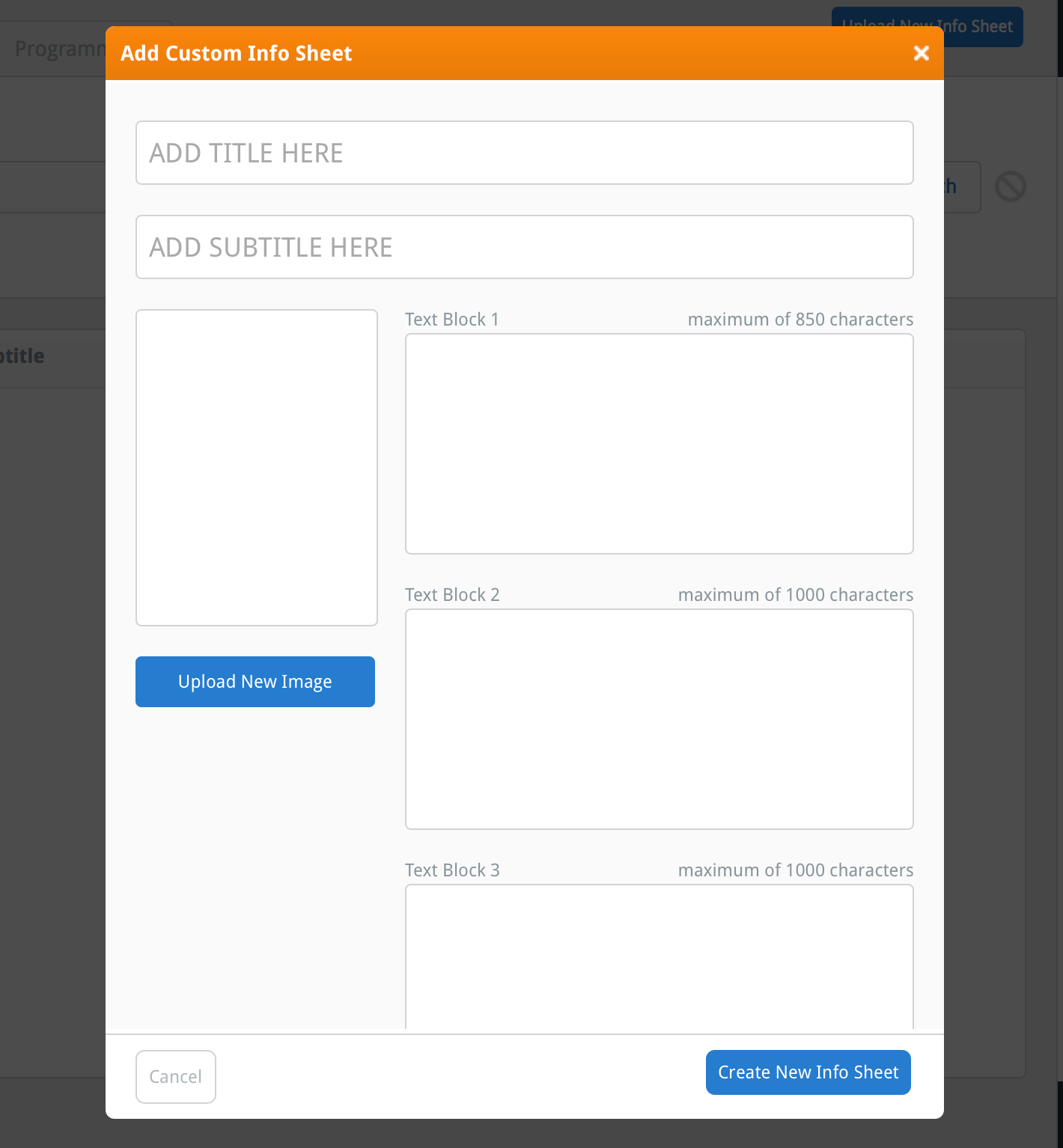 The Add Custom Info Sheet window